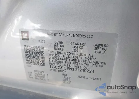 2018 Chevrolet Colorado Lt из США, поврежденный, VIN 1GCGSCEN1J1249224